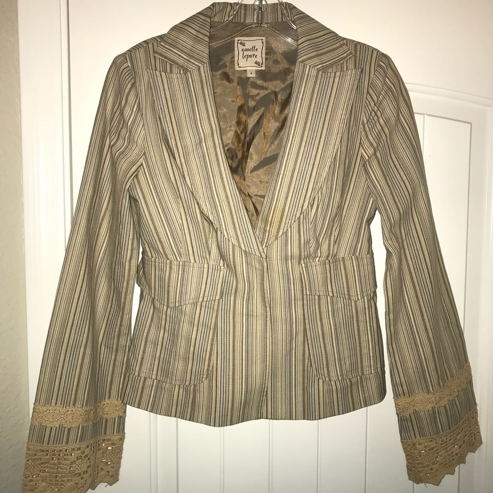 Nanette Lepore jacket, striped with lace, Size 4